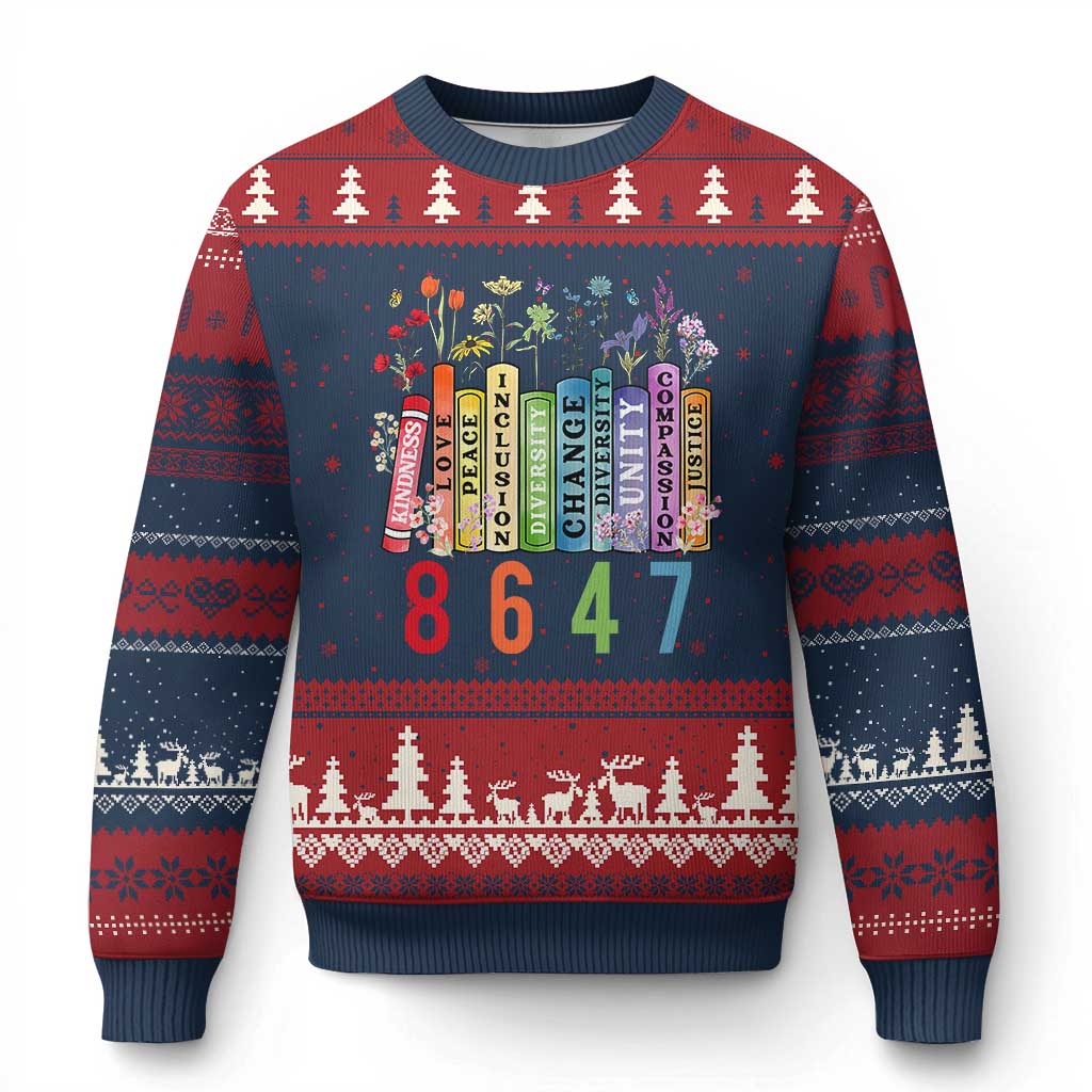 Retro 8647 Ugly Christmas Sweater Equal Rights Book Flower Feminist Women Rights TS10 Navy Red Print Your Wear