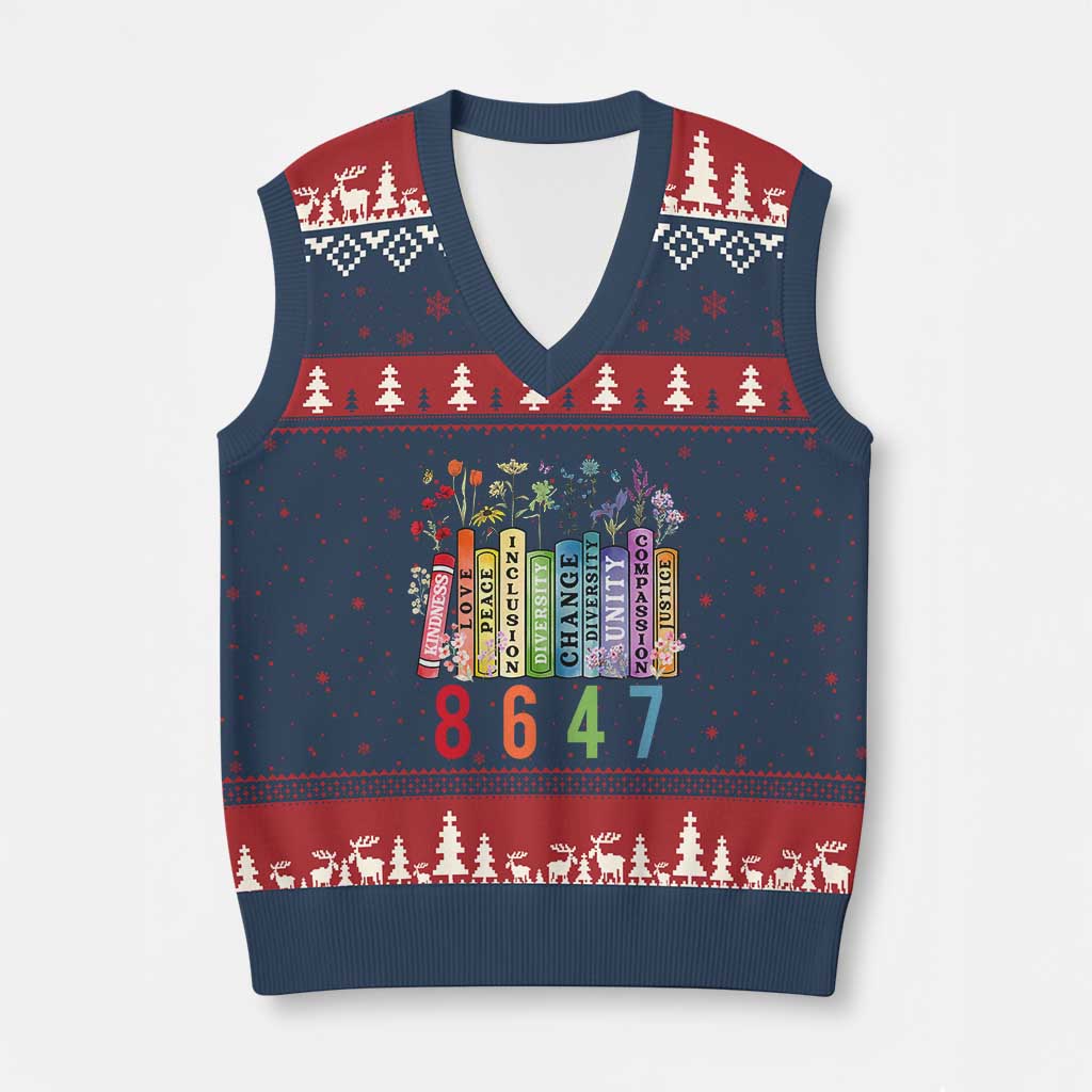 Retro 8647 V-Neck Knit Sweater Vest Equal Rights Book Flower Feminist Women Rights TS10 Navy Red Print Your Wear