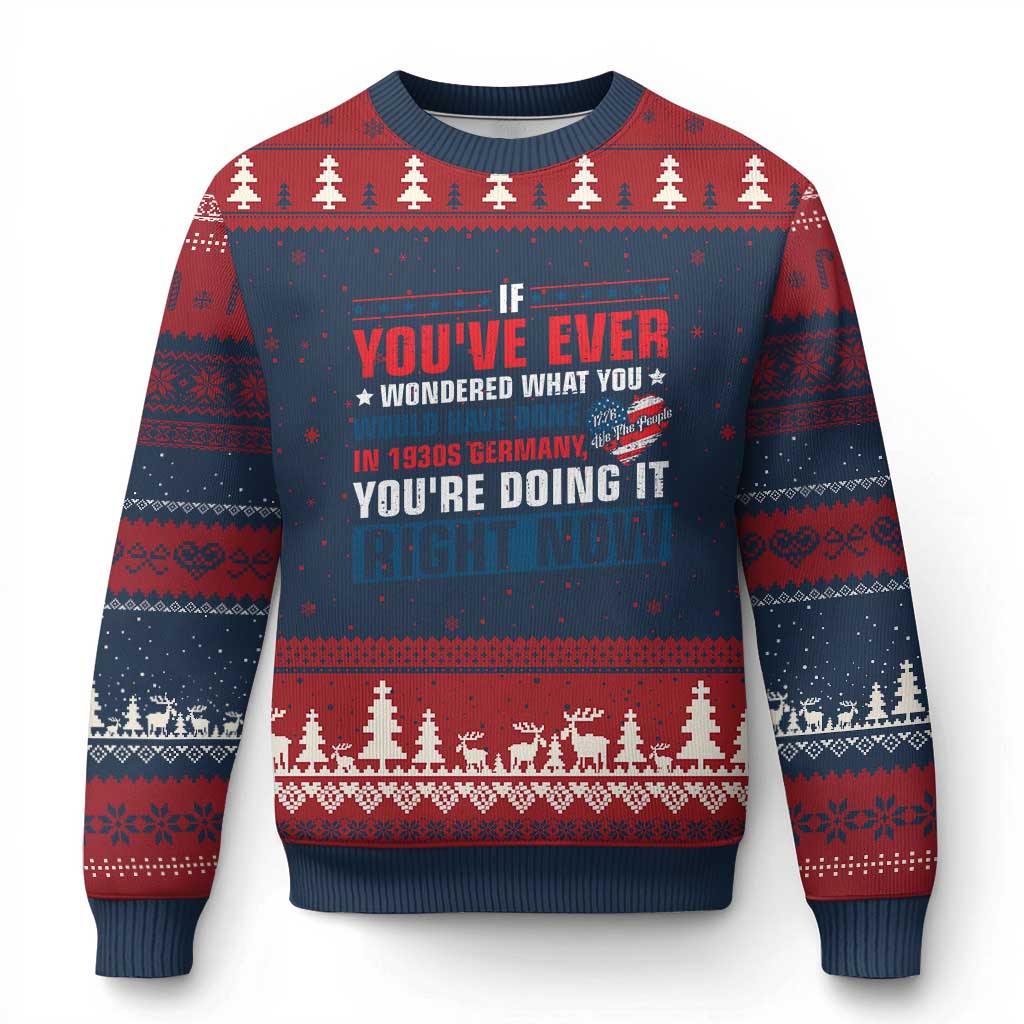 Anti Fascist Ugly Christmas Sweater Political Activism Human Rights TS10 Navy Red Print Your Wear