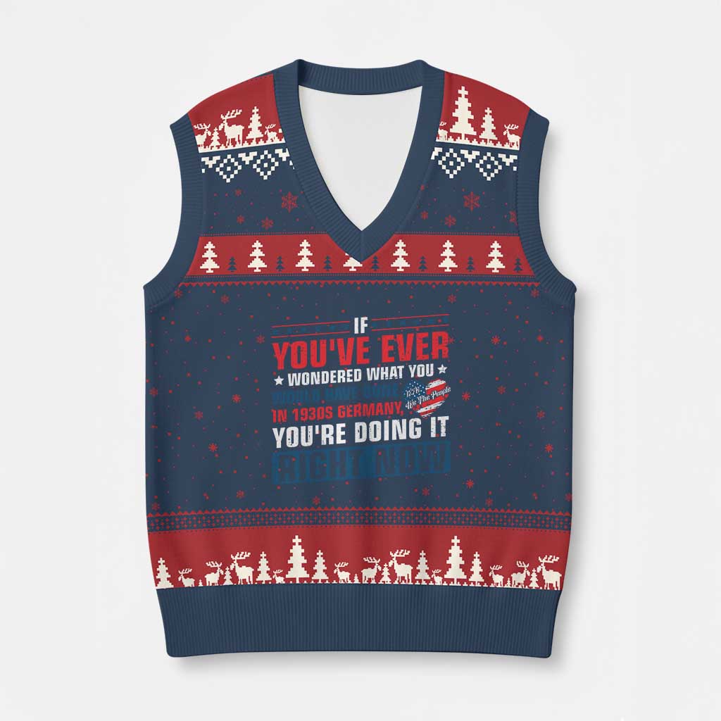 Anti Fascist V-Neck Knit Sweater Vest Political Activism Human Rights TS10 Navy Red Print Your Wear