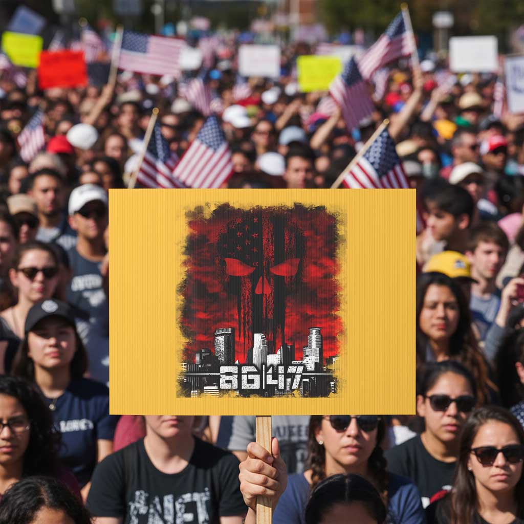 Retro 8647 Protest Sign Vintage USA American Flag Skull TS10 Horizontal 18