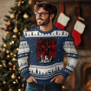 Retro 8647 Ugly Christmas Sweater Vintage USA American Flag Skull TS10 Navy Beige Print Your Wear
