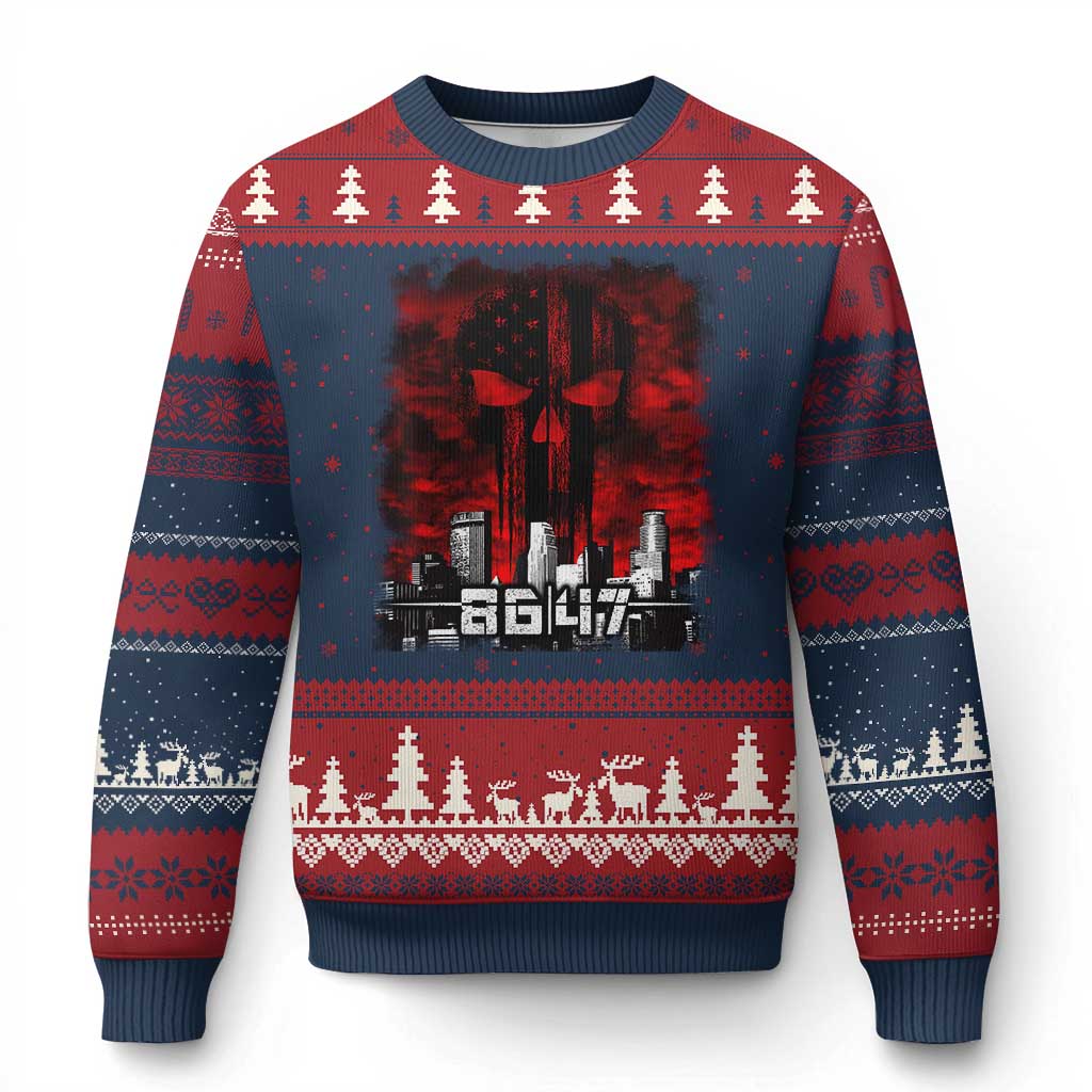 Retro 8647 Ugly Christmas Sweater Vintage USA American Flag Skull TS10 Navy Red Print Your Wear