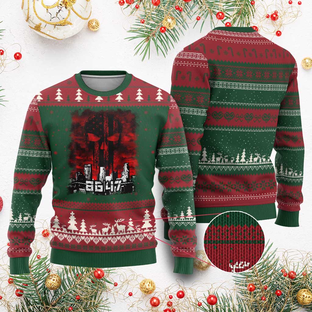 Retro 8647 Ugly Christmas Sweater Vintage USA American Flag Skull TS10 Red Green Print Your Wear