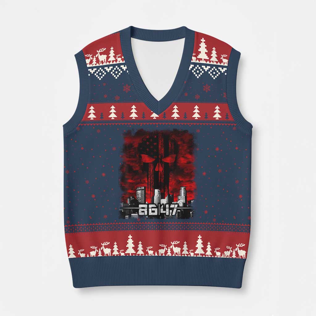 Retro 8647 V-Neck Knit Sweater Vest Vintage USA American Flag Skull TS10 Navy Red Print Your Wear