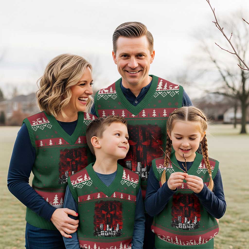 Retro 8647 V-Neck Knit Sweater Vest Vintage USA American Flag Skull TS10 Red Green Print Your Wear