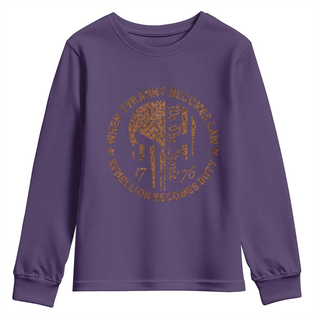 When Tyranny Becomes Law Rebellion Becomes Duty Youth Sweatshirt We The People 1776 US Flag TS10 Purple Print Your Wear