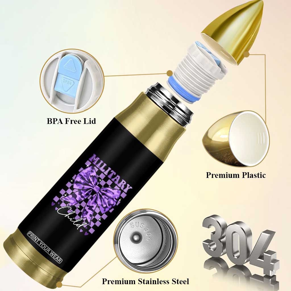 Military Child Coquette Bow Bullet Tumbler Purple Up Camo TS10 Print Your Wear