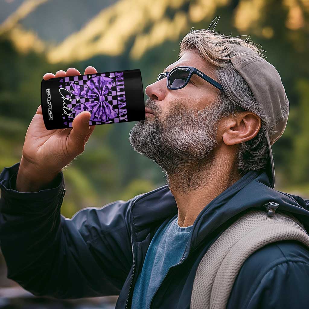 Military Child Coquette Bow 4 in 1 Can Cooler Tumbler Purple Up Camo TS10 Print Your Wear