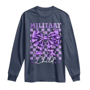Military Child Coquette Bow Long Sleeve Shirt Purple Up Camo TS10 Navy Print Your Wear