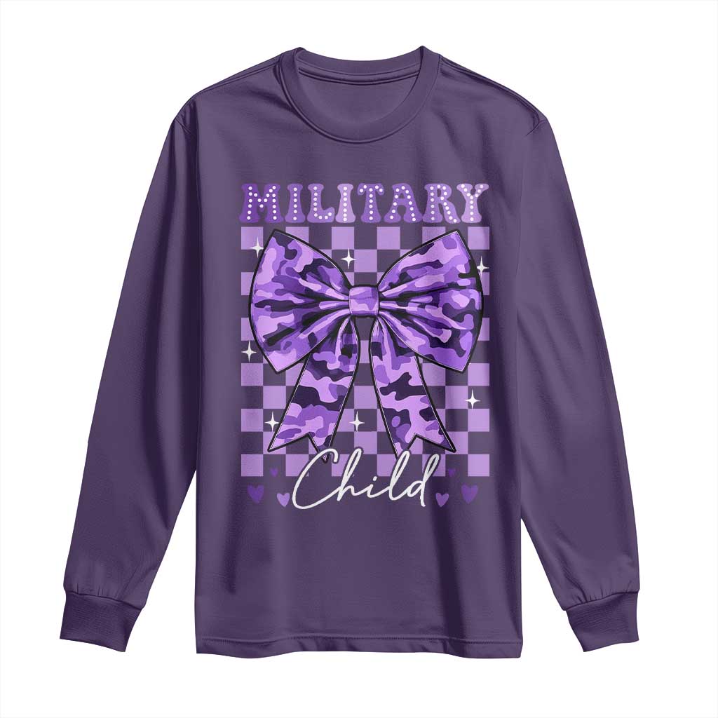 Military Child Coquette Bow Long Sleeve Shirt Purple Up Camo TS10 Purple Print Your Wear