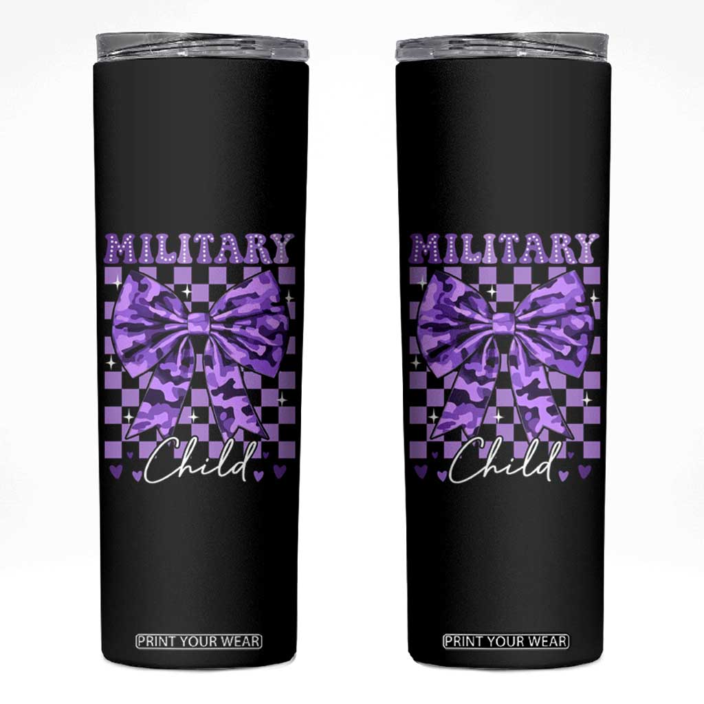 Military Child Coquette Bow Skinny Tumbler Purple Up Camo TS10 Black Print Your Wear