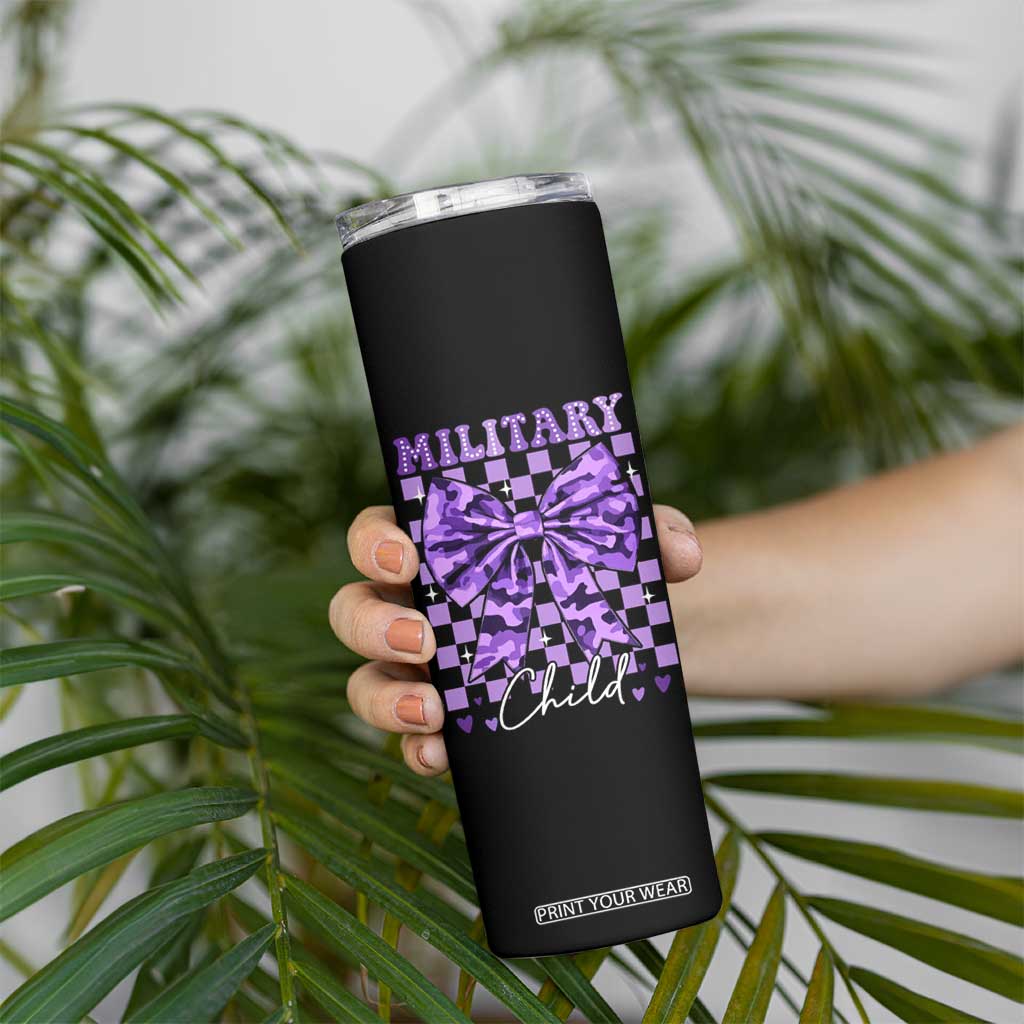 Military Child Coquette Bow Skinny Tumbler Purple Up Camo TS10 Print Your Wear