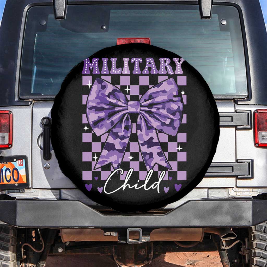 Military Child Coquette Bow Spare Tire Cover Purple Up Camo TS10 No hole Black Print Your Wear