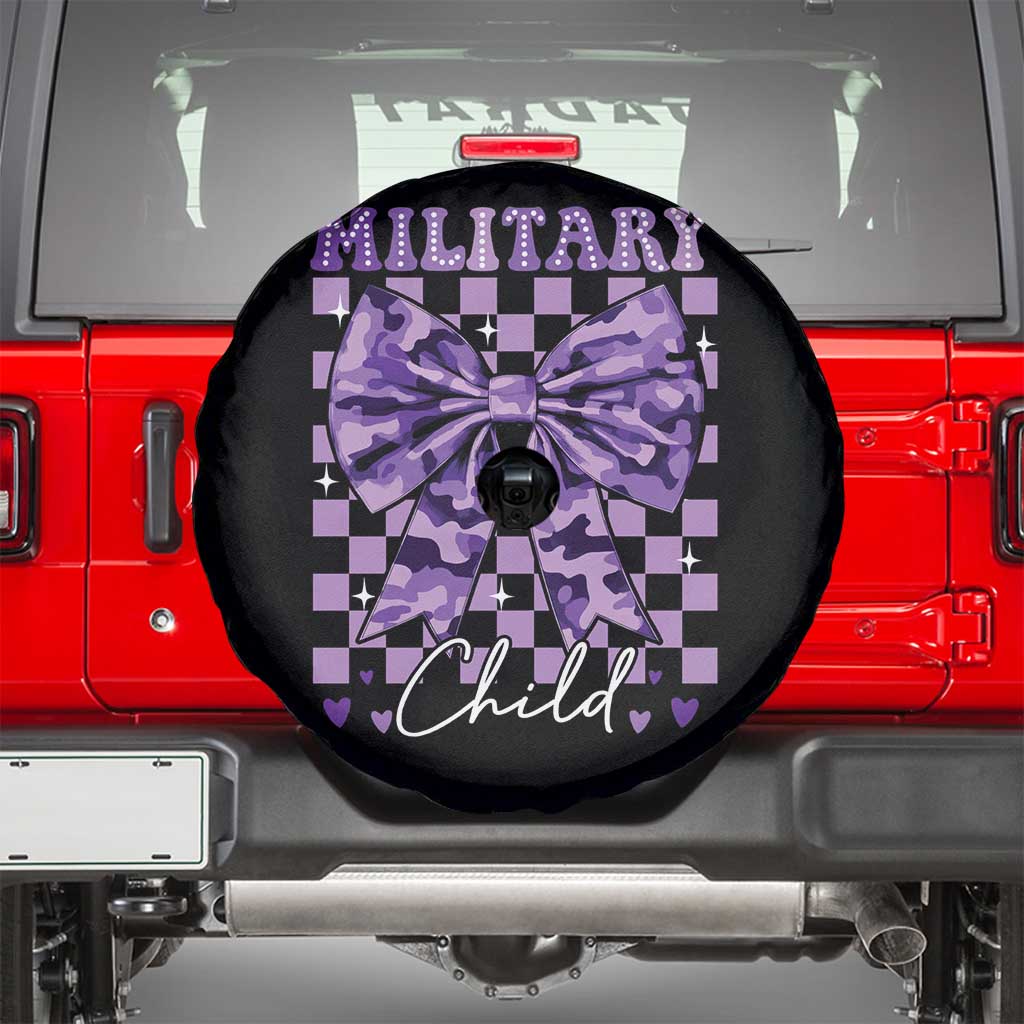 Military Child Coquette Bow Spare Tire Cover Purple Up Camo TS10 Black Print Your Wear
