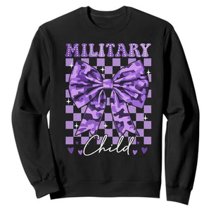 Military Child Coquette Bow Sweatshirt Purple Up Camo TS10 Black Print Your Wear