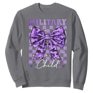 Military Child Coquette Bow Sweatshirt Purple Up Camo TS10 Charcoal Print Your Wear