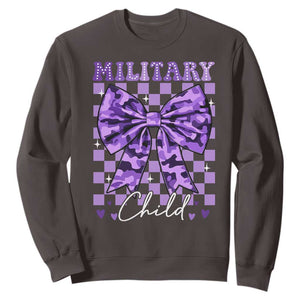 Military Child Coquette Bow Sweatshirt Purple Up Camo TS10 Dark Chocolate Print Your Wear