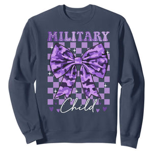 Military Child Coquette Bow Sweatshirt Purple Up Camo TS10 Navy Print Your Wear