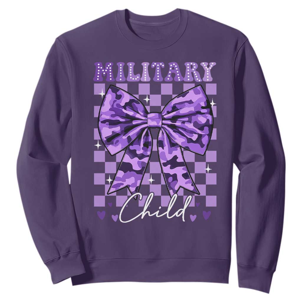 Military Child Coquette Bow Sweatshirt Purple Up Camo TS10 Purple Print Your Wear