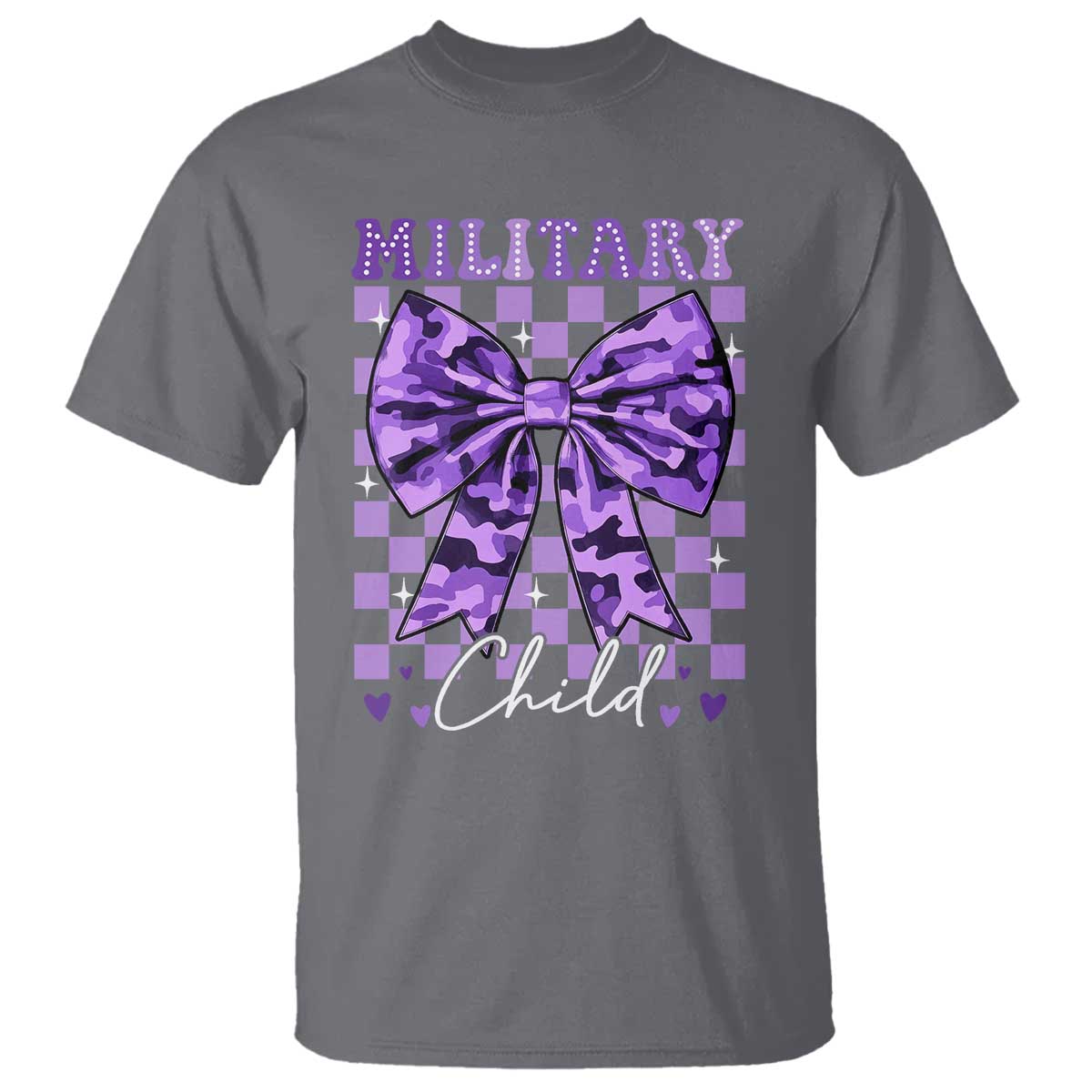 Military Child Coquette Bow T Shirt Purple Up Camo TS10 Charcoal Print Your Wear