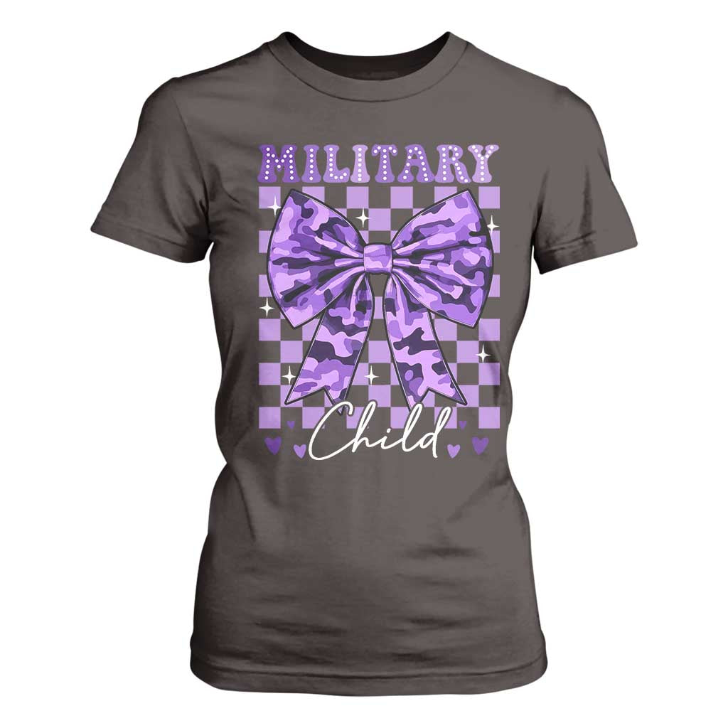 Military Child Coquette Bow T Shirt For Women Purple Up Camo TS10 Dark Chocolate Print Your Wear