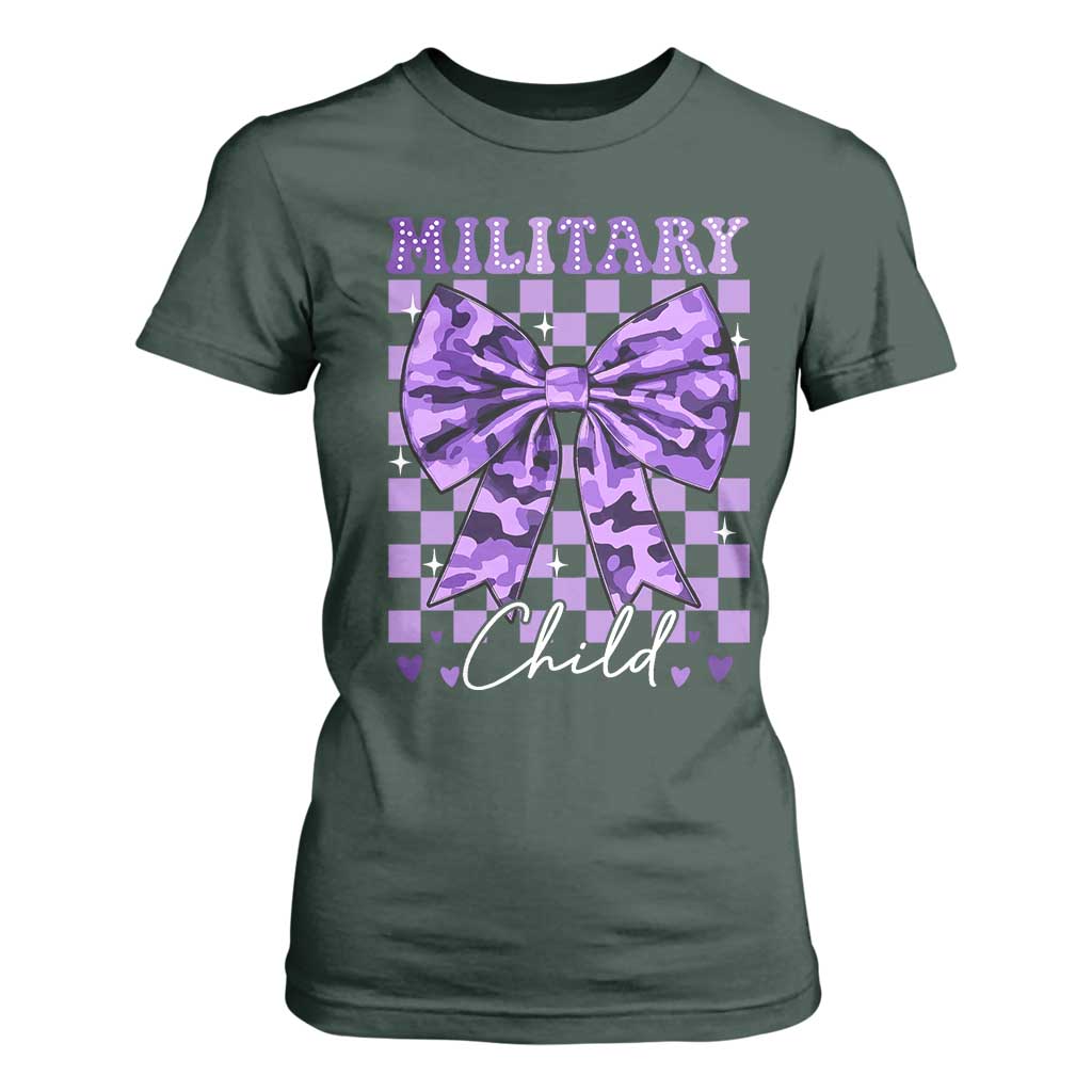 Military Child Coquette Bow T Shirt For Women Purple Up Camo TS10 Dark Forest Green Print Your Wear