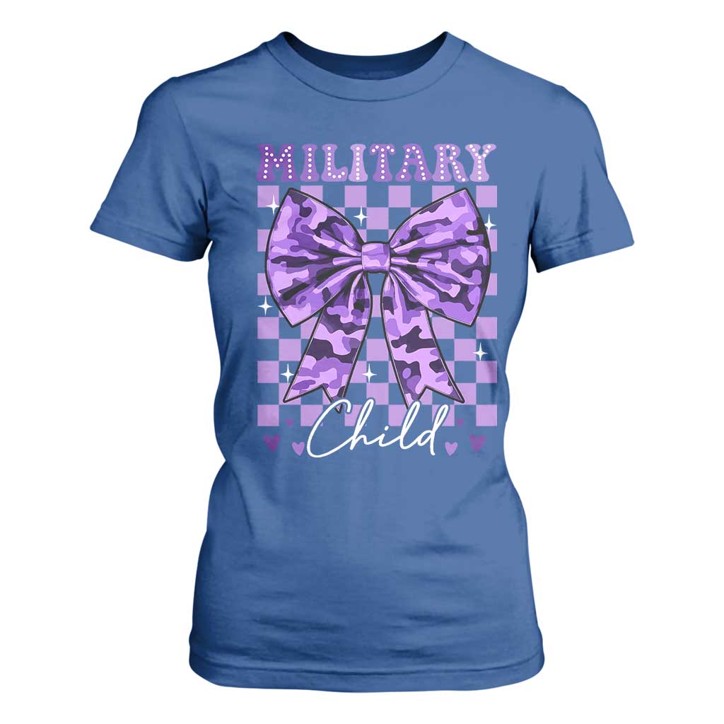 Military Child Coquette Bow T Shirt For Women Purple Up Camo TS10 Royal Blue Print Your Wear