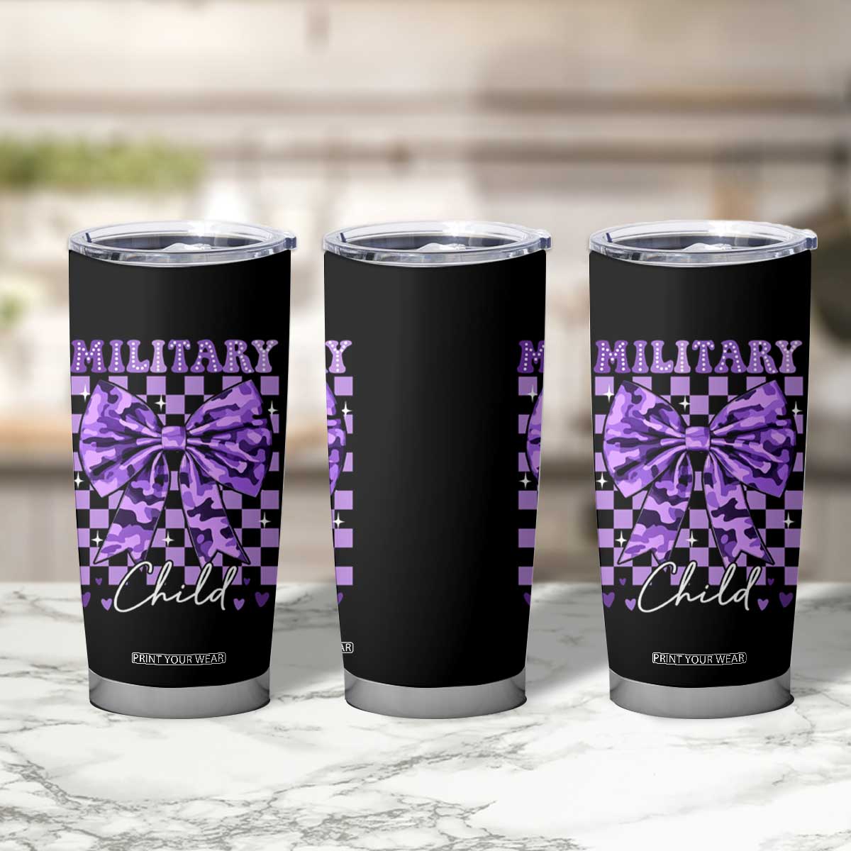 Military Child Coquette Bow Tumbler Cup Purple Up Camo TS10 Print Your Wear