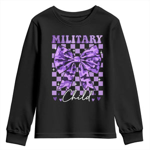 Military Child Coquette Bow Youth Sweatshirt Purple Up Camo TS10 Black Print Your Wear