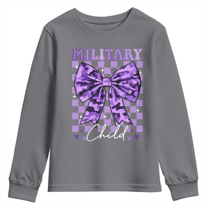 Military Child Coquette Bow Youth Sweatshirt Purple Up Camo TS10 Charcoal Print Your Wear