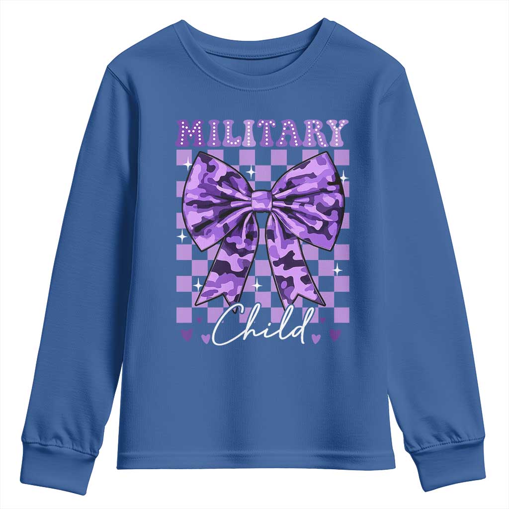 Military Child Coquette Bow Youth Sweatshirt Purple Up Camo TS10 Royal Blue Print Your Wear
