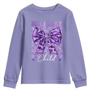 Military Child Coquette Bow Youth Sweatshirt Purple Up Camo TS10 Violet Print Your Wear