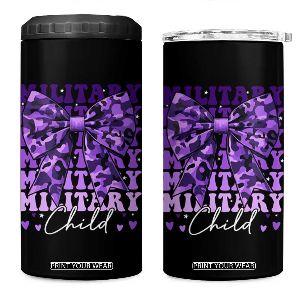Military Child Coquette Bow 4 in 1 Can Cooler Tumbler Purple Up Camo Kids Girls TS10 One Size: 16 oz Black Print Your Wear