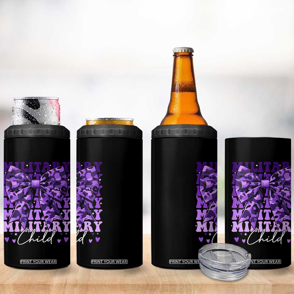 Military Child Coquette Bow 4 in 1 Can Cooler Tumbler Purple Up Camo Kids Girls TS10 Print Your Wear
