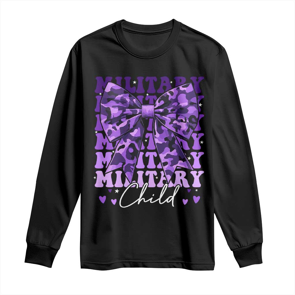 Military Child Coquette Bow Long Sleeve Shirt Purple Up Camo Kids Girls TS10 Black Print Your Wear