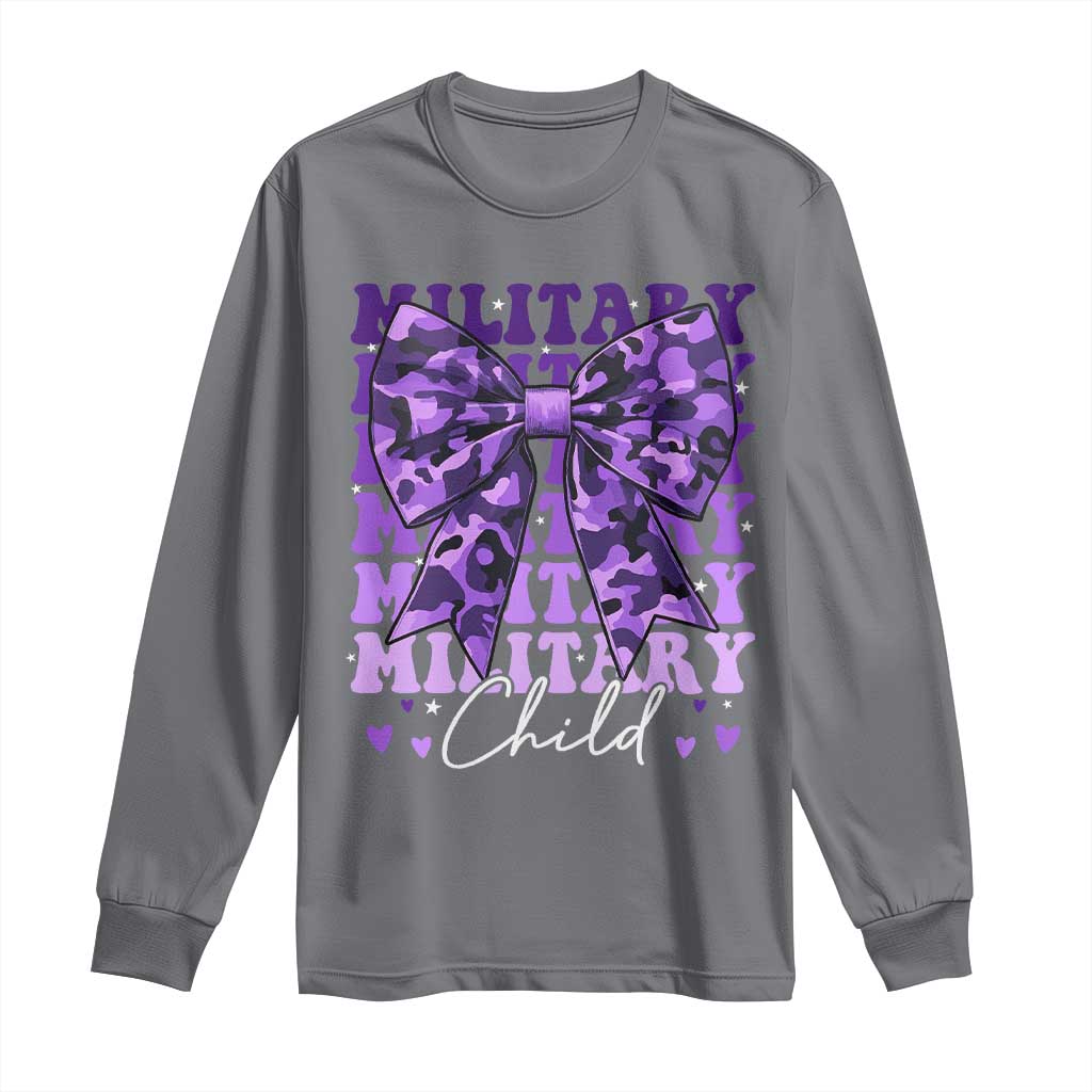 Military Child Coquette Bow Long Sleeve Shirt Purple Up Camo Kids Girls TS10 Charcoal Print Your Wear