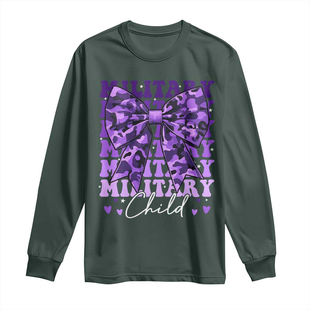 Military Child Coquette Bow Long Sleeve Shirt Purple Up Camo Kids Girls TS10 Dark Forest Green Print Your Wear