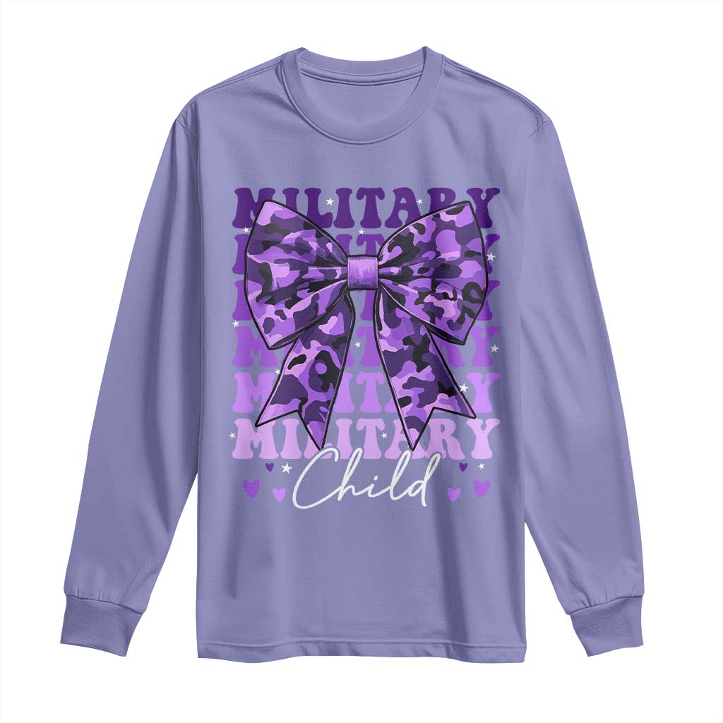 Military Child Coquette Bow Long Sleeve Shirt Purple Up Camo Kids Girls TS10 Violet Print Your Wear