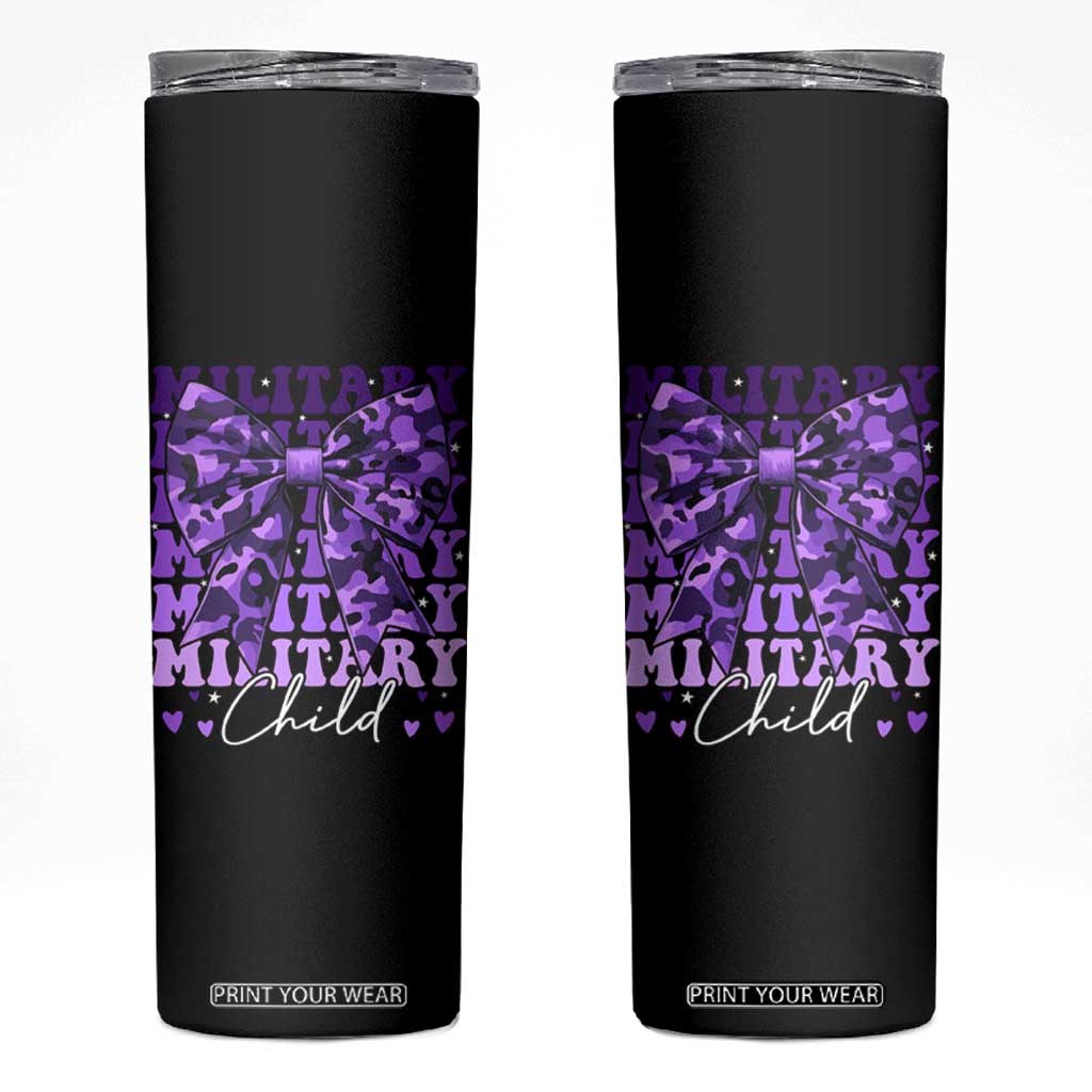 Military Child Coquette Bow Skinny Tumbler Purple Up Camo Kids Girls TS10 Black Print Your Wear