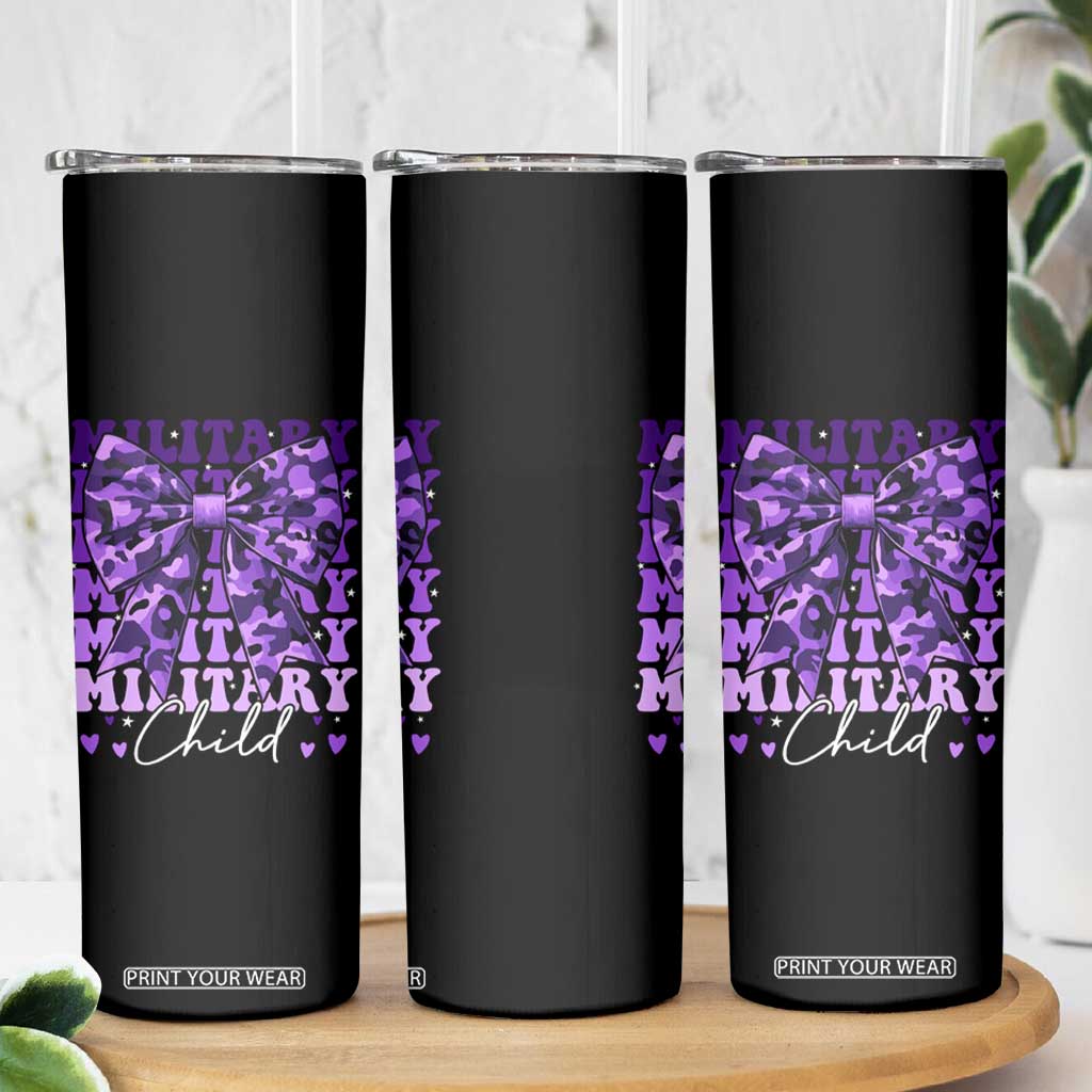 Military Child Coquette Bow Skinny Tumbler Purple Up Camo Kids Girls TS10 Print Your Wear