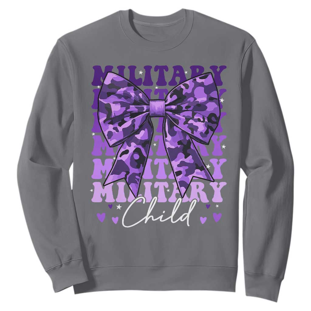 Military Child Coquette Bow Sweatshirt Purple Up Camo Kids Girls TS10 Charcoal Print Your Wear
