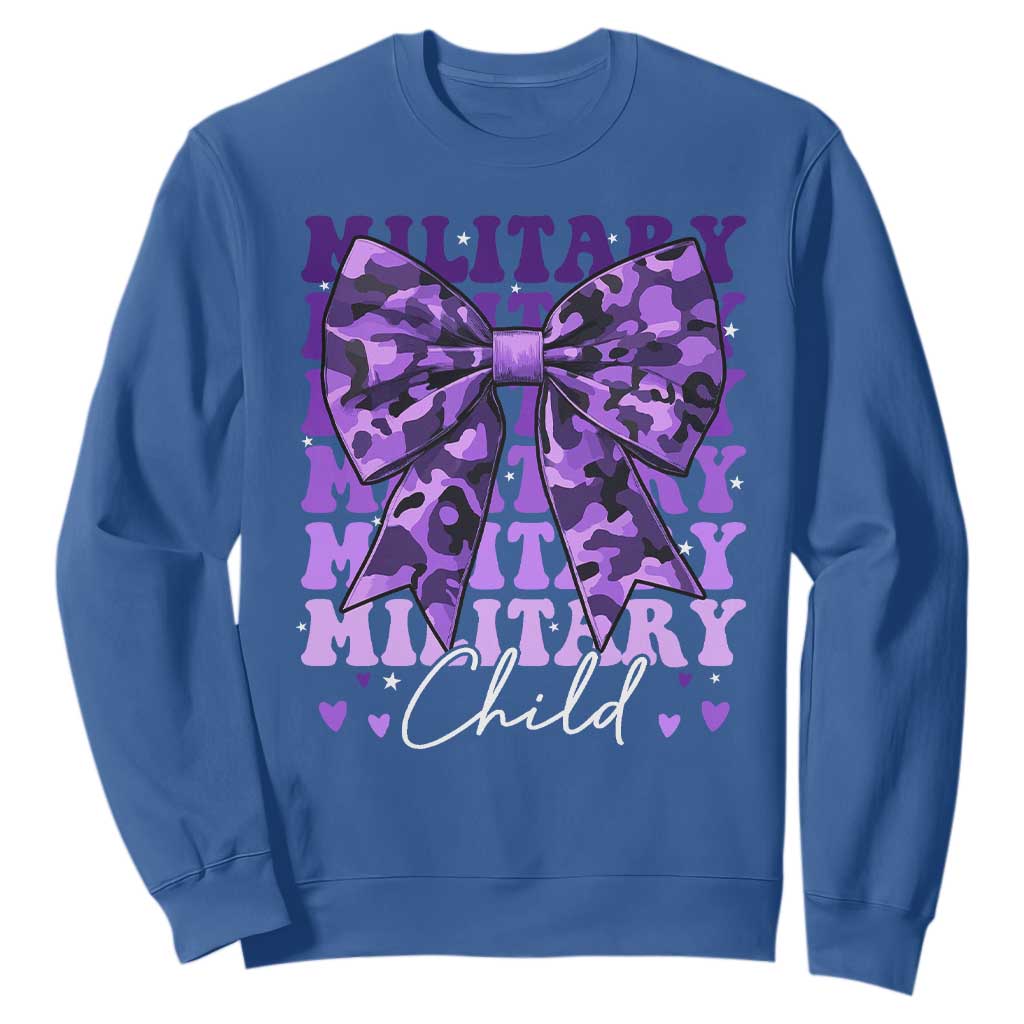 Military Child Coquette Bow Sweatshirt Purple Up Camo Kids Girls TS10 Royal Blue Print Your Wear