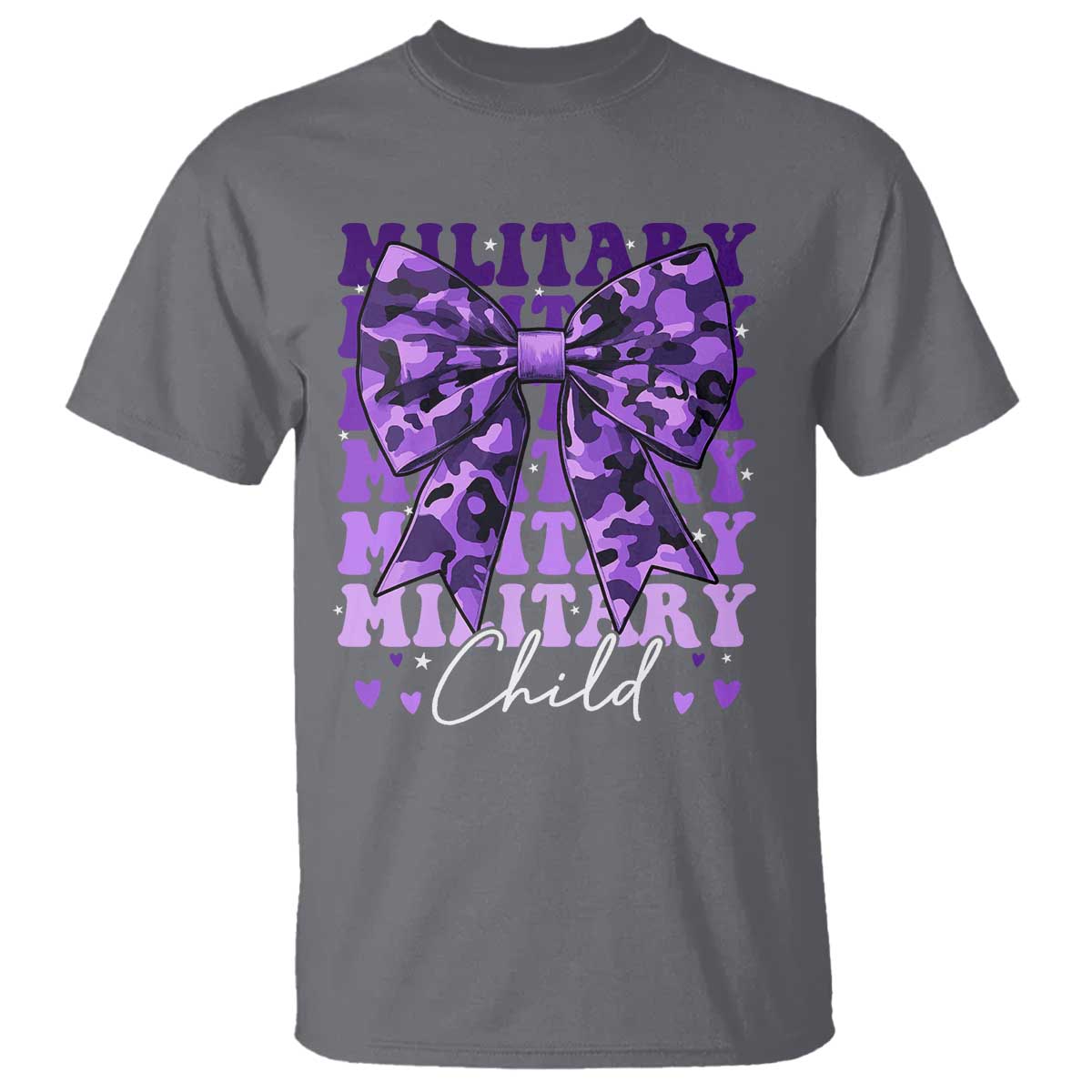 Military Child Coquette Bow T Shirt Purple Up Camo Kids Girls TS10 Charcoal Print Your Wear