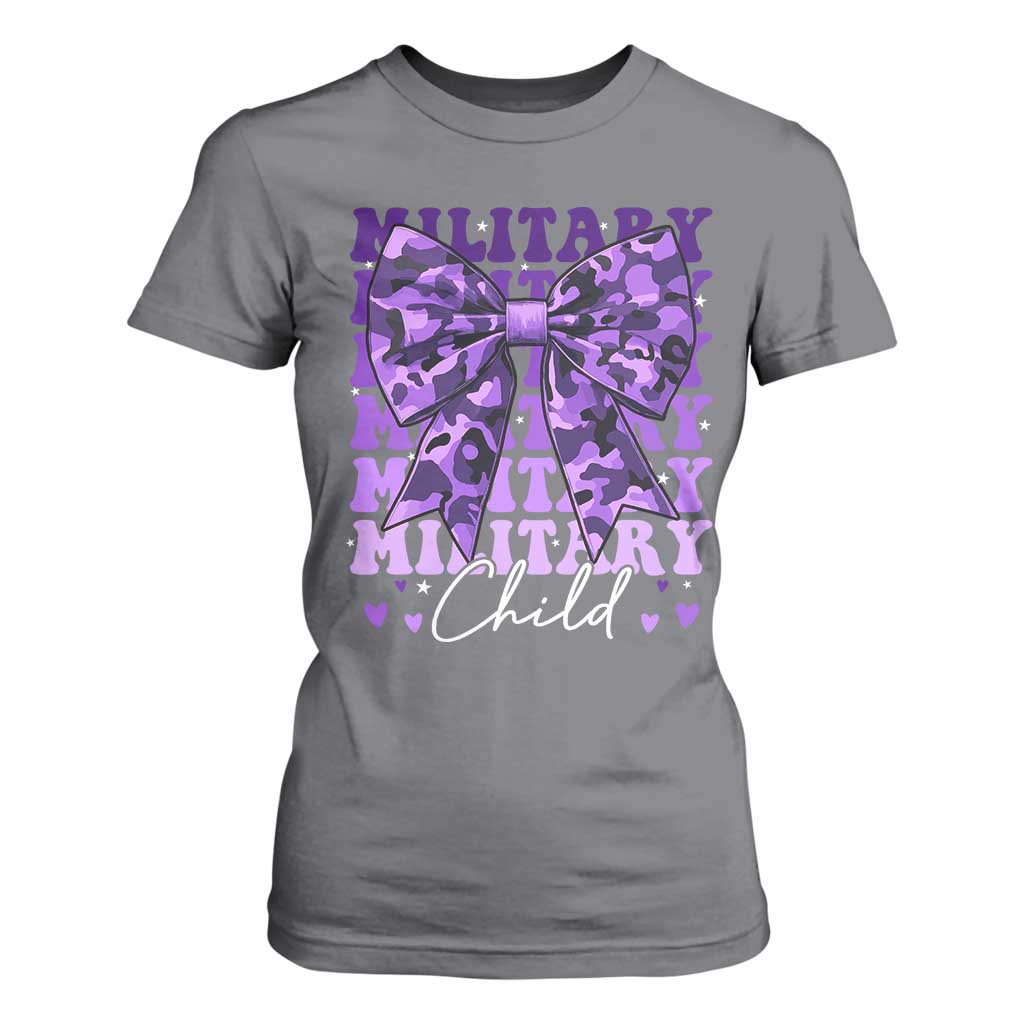 Military Child Coquette Bow T Shirt For Women Purple Up Camo Kids Girls TS10 Charcoal Print Your Wear