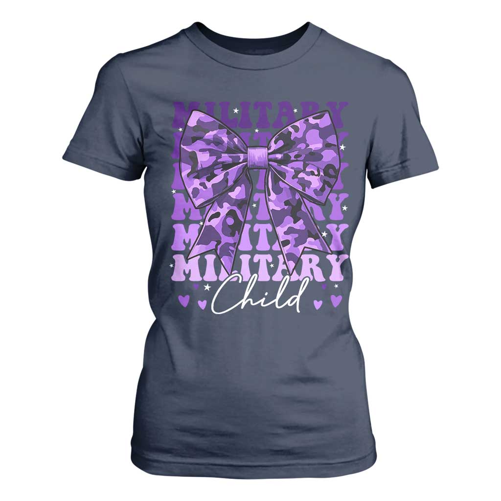 Military Child Coquette Bow T Shirt For Women Purple Up Camo Kids Girls TS10 Navy Print Your Wear
