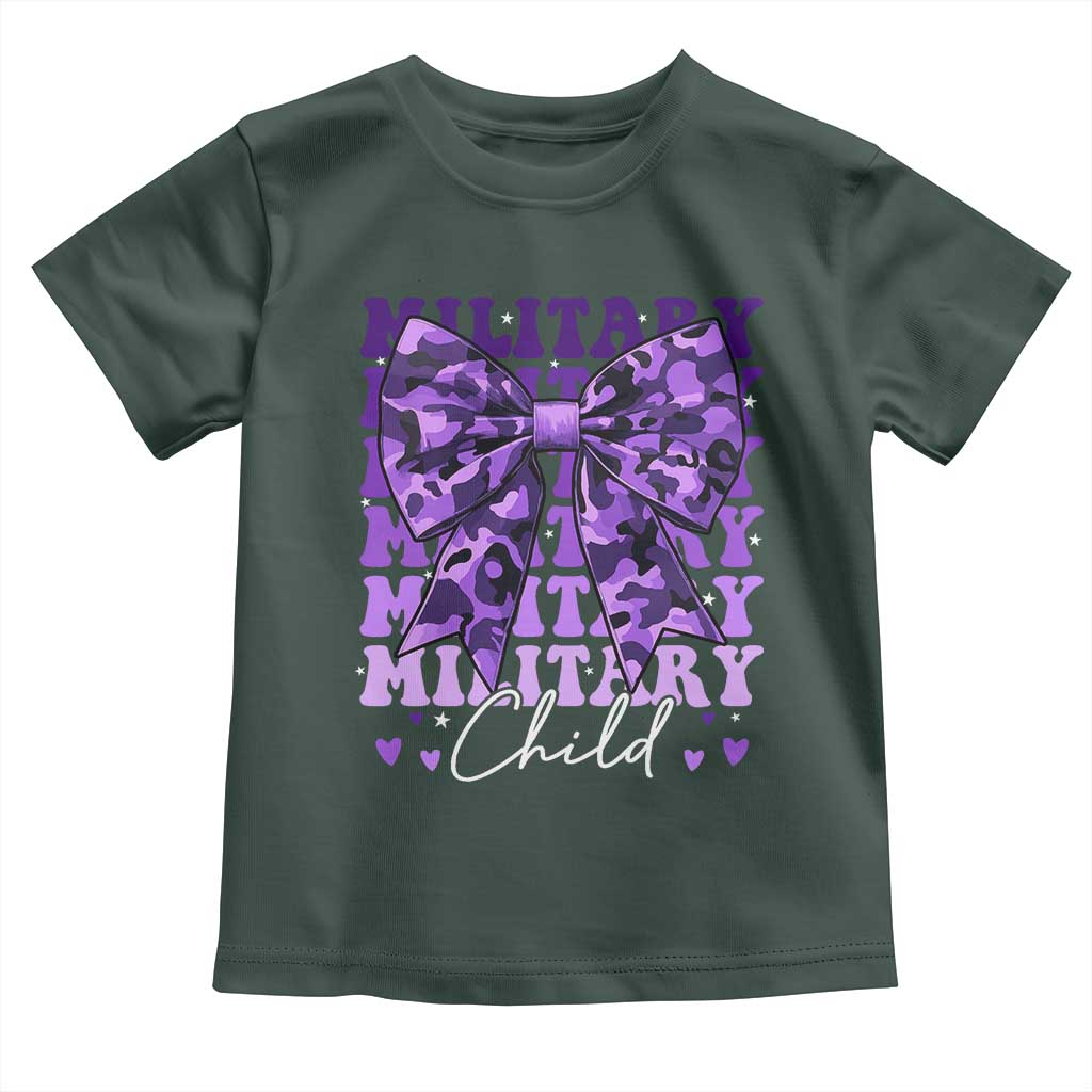 Military Child Coquette Bow Toddler T Shirt Purple Up Camo Kids Girls TS10 Dark Forest Green Print Your Wear