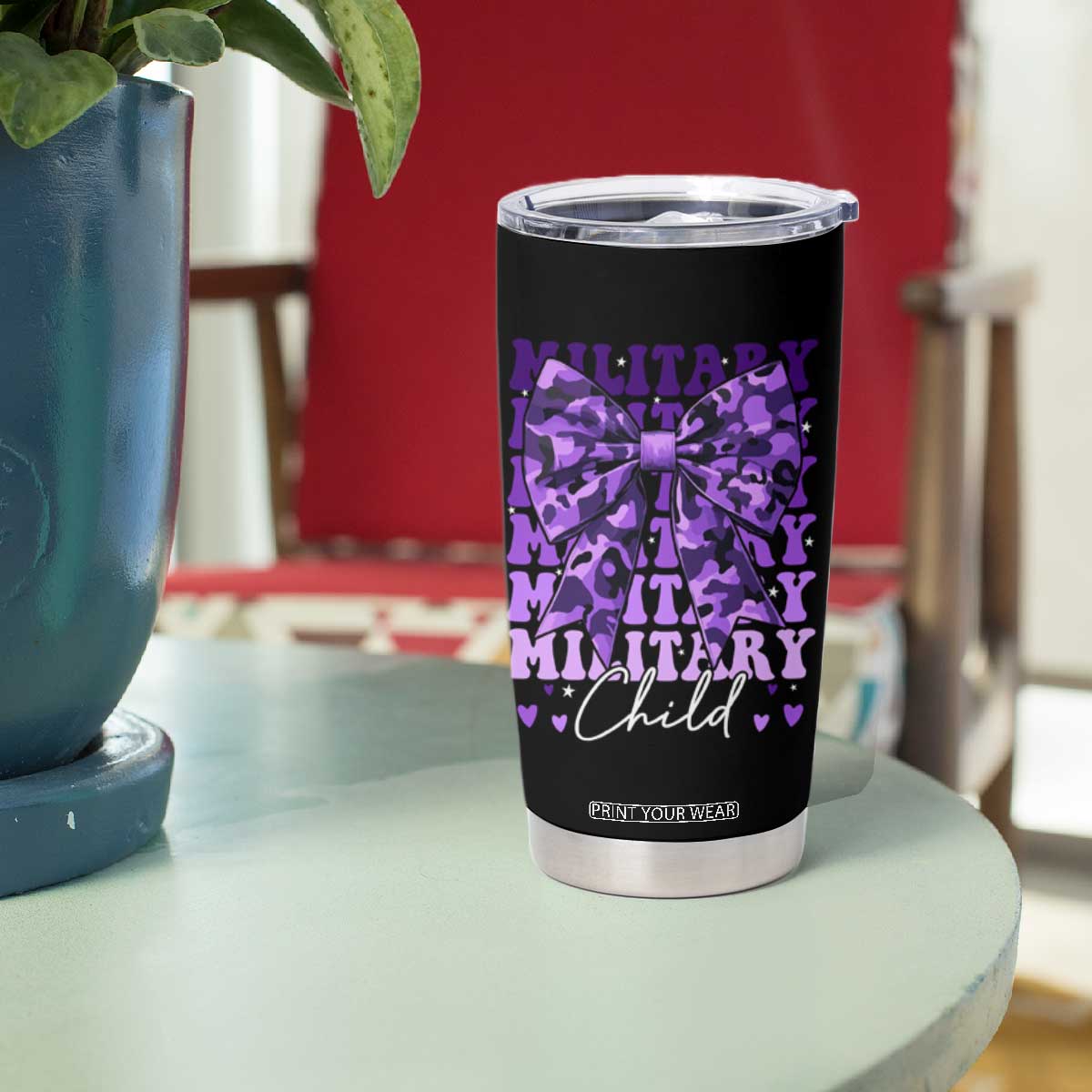 Military Child Coquette Bow Tumbler Cup Purple Up Camo Kids Girls TS10 Print Your Wear
