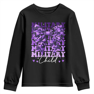 Military Child Coquette Bow Youth Sweatshirt Purple Up Camo Kids Girls TS10 Black Print Your Wear