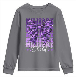 Military Child Coquette Bow Youth Sweatshirt Purple Up Camo Kids Girls TS10 Charcoal Print Your Wear